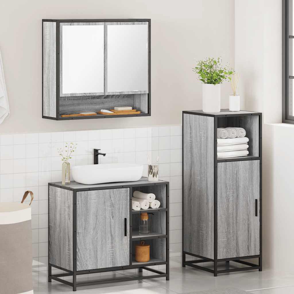 vidaXL Σετ Επίπλων Μπάνιου 3 Τεμαχίων Γκρι Sonoma Επεξεργασμένο Ξύλο