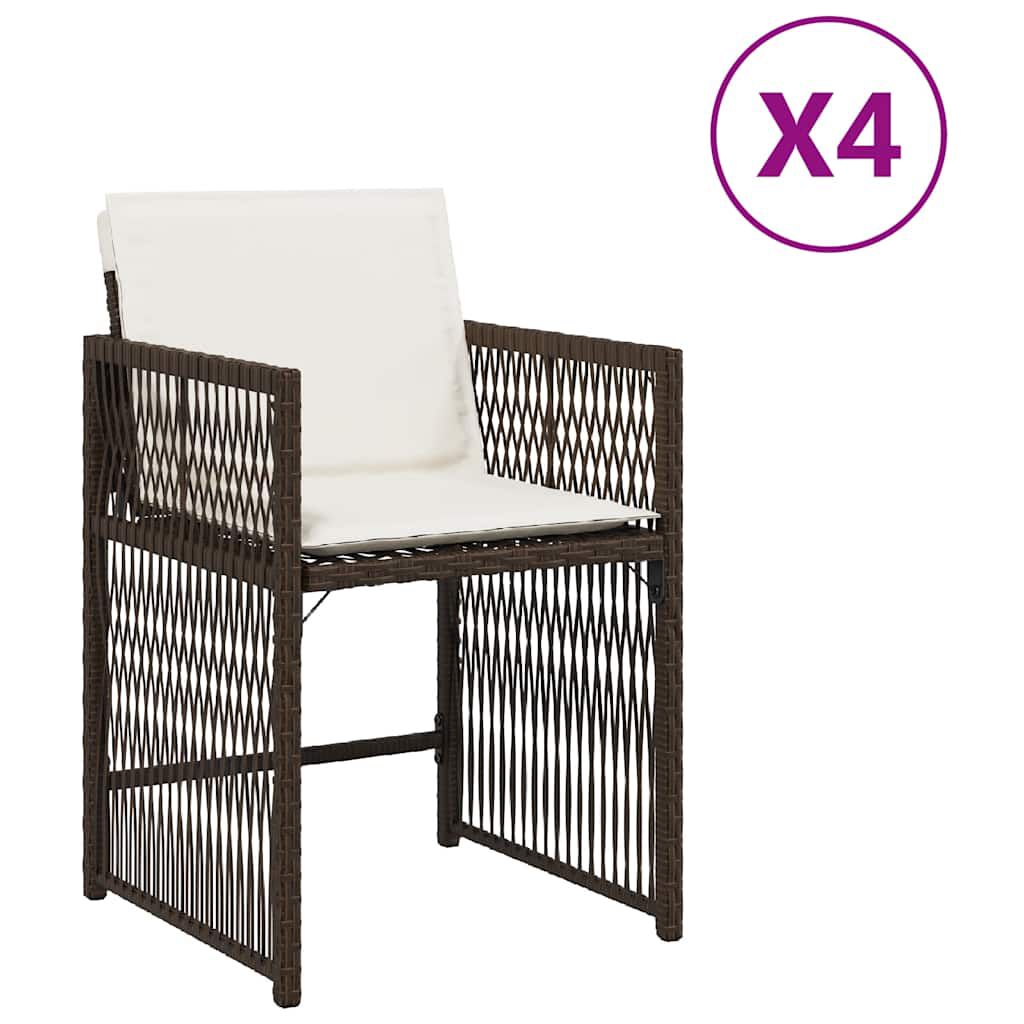 vidaXL Καρέκλες Κήπου 4 τεμ. Καφέ Συνθ. Ρατάν Μαξιλάρια