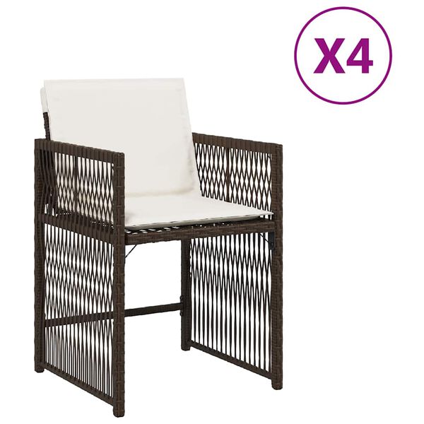 vidaXL Καρέκλες Κήπου 4 τεμ. Καφέ Συνθ. Ρατάν Μαξιλάρια