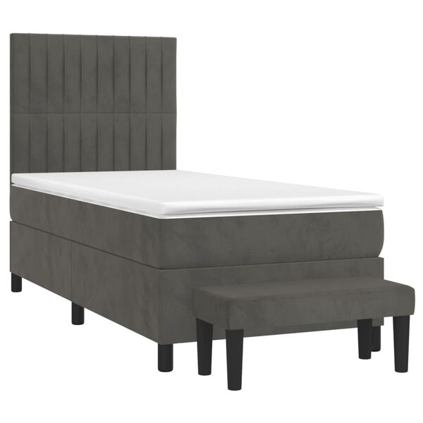 vidaXL Κρεβάτι Boxspring με Στρώμα Σκούρο Γκρι 90x200 εκ. Βελούδινο