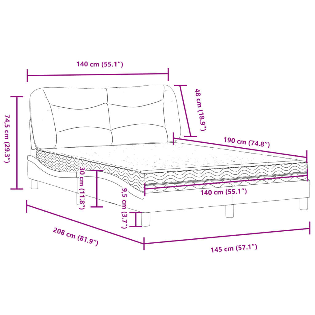 vidaXL Κρεβάτι Σκούρο Γκρι 140x190 εκ. Υφασμάτινο