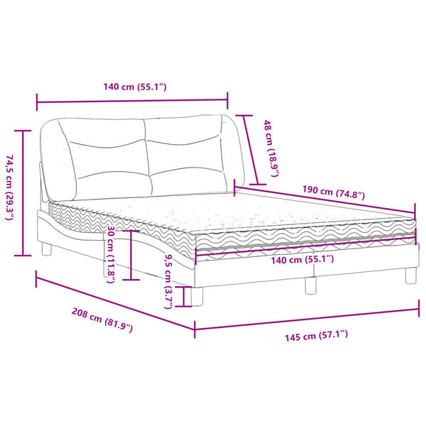 vidaXL Κρεβάτι Σκούρο Γκρι 140x190 εκ. Υφασμάτινο