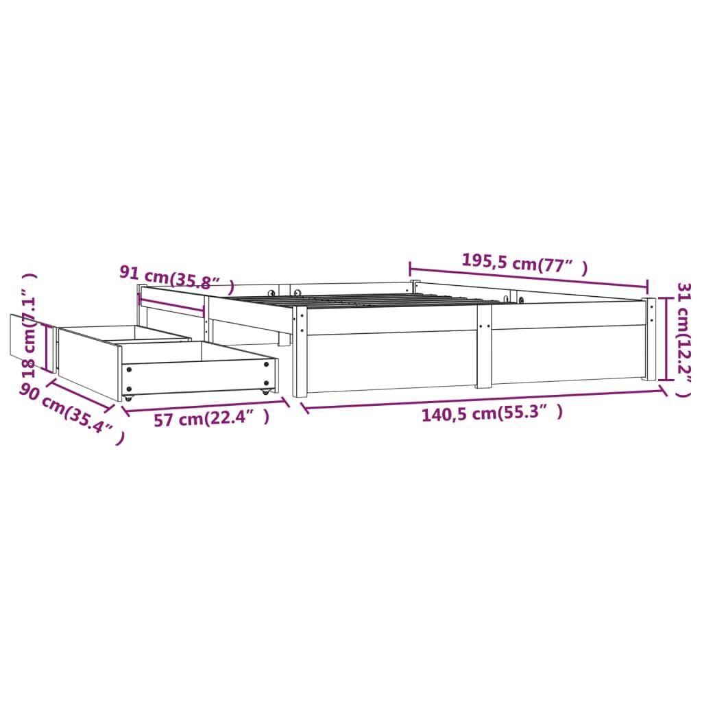 vidaXL Πλαίσιο Κρεβατιού Με Συρτάρια 135 x 190 εκ. Double