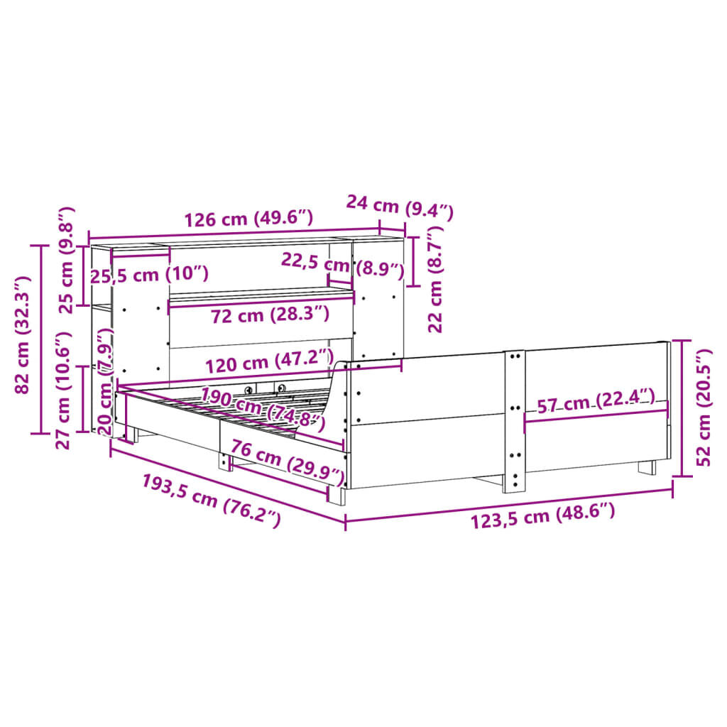 vidaXL Σκελετός Κρεβ. Χωρίς Στρώμα Λευκό 120x190 εκ Μασίφ Πεύκο