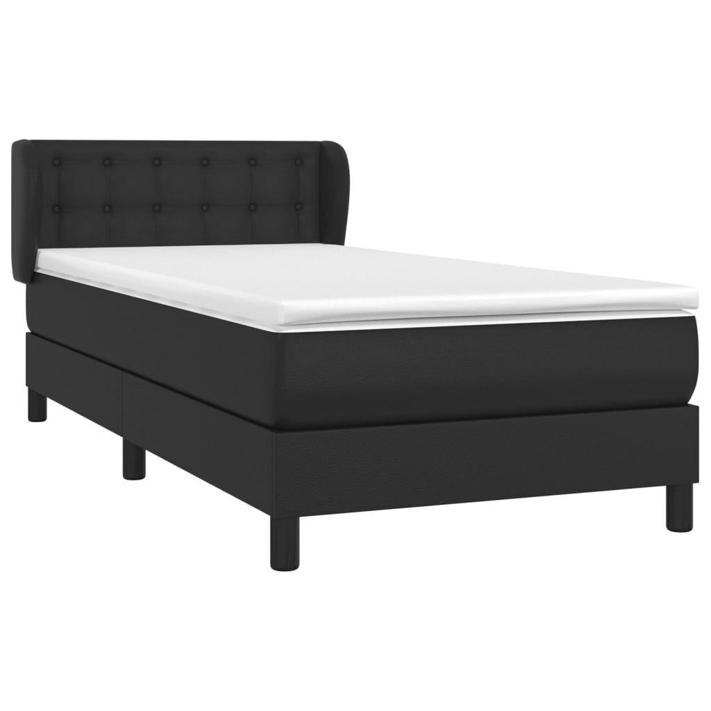 vidaXL Κρεβάτι Boxspring με Στρώμα Μαύρο 100x200εκ.από Συνθετικό Δέρμα