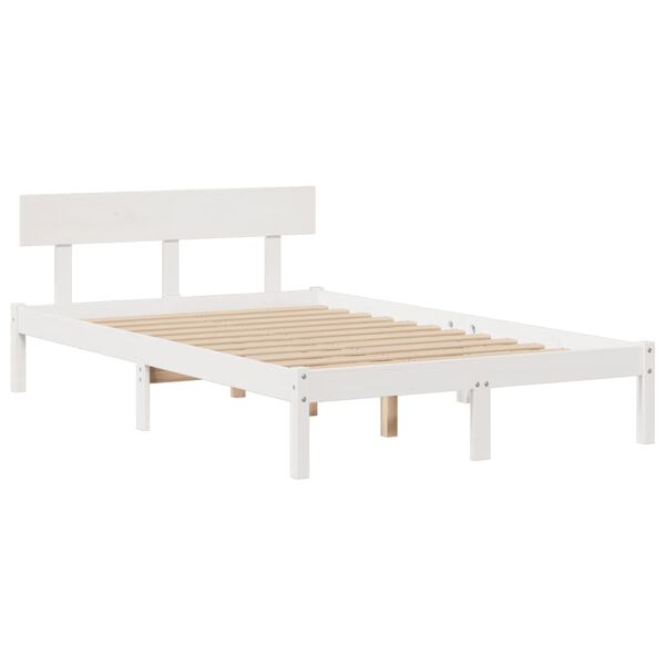 vidaXL Κρεβάτι Βιβλιοθήκη Χωρίς Στρώμα Λευκό 135x190 εκ Μασίφ Πεύκο