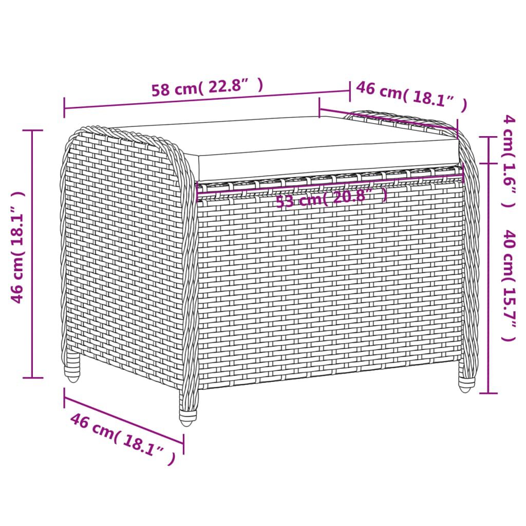 vidaXL Υποπόδιο Κήπου Γκρι 58x46x46 εκ. Συνθετικό Ρατάν με Μαξιλάρι