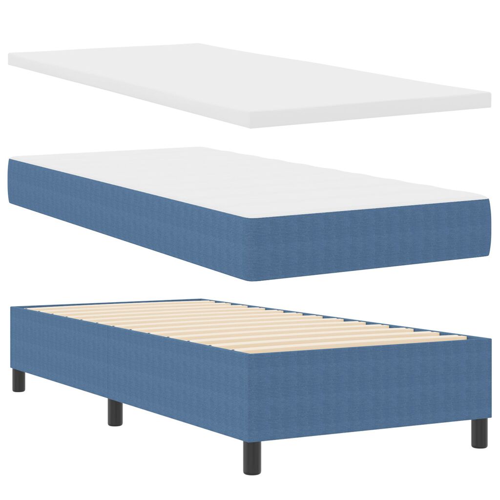 vidaXL Κρεβάτι Box Spring με Στρώμα Μπλε Μονό Καπιτονέ Ύφασμα