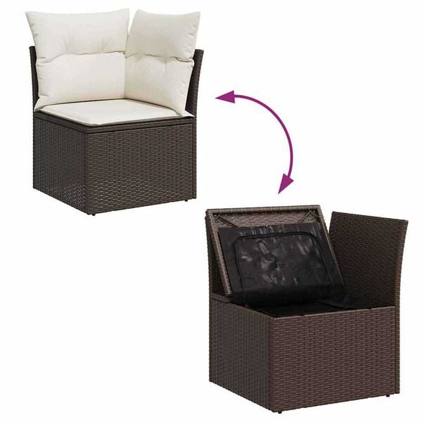 vidaXL Σετ Καναπέ Κήπου με αποθήκευση 7 pcs Καφέ Πολυ ράταν