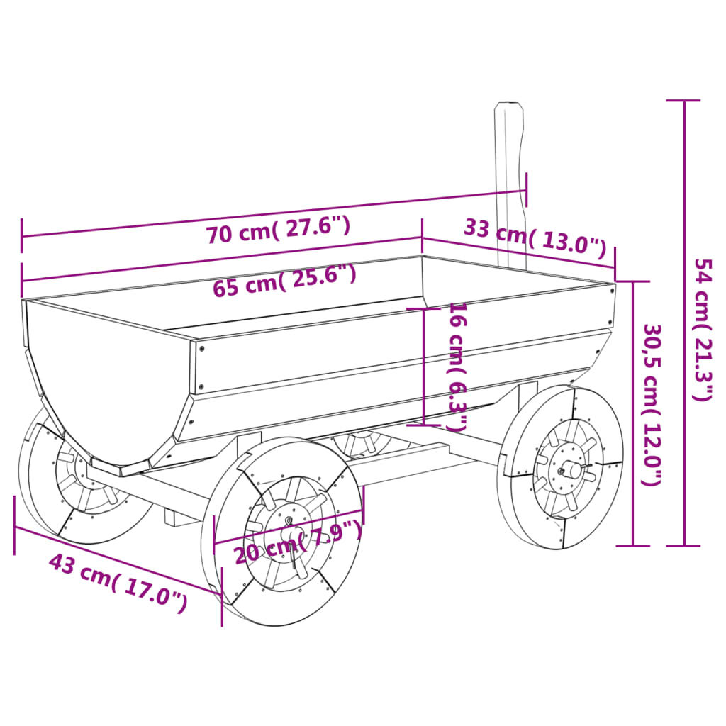 vidaXL Διακοσμητικό Καρότσι 70 x 43 x 54 εκ. από Μασίφ Ξύλο Ελάτης