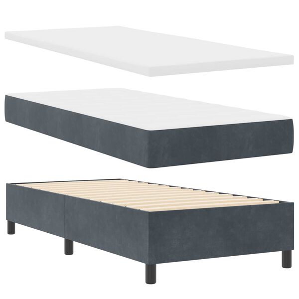 vidaXL Κρεβάτι Box Spring με Στρώμα Σκοτεινό Γκρι 90x190 εκ Βελούδο