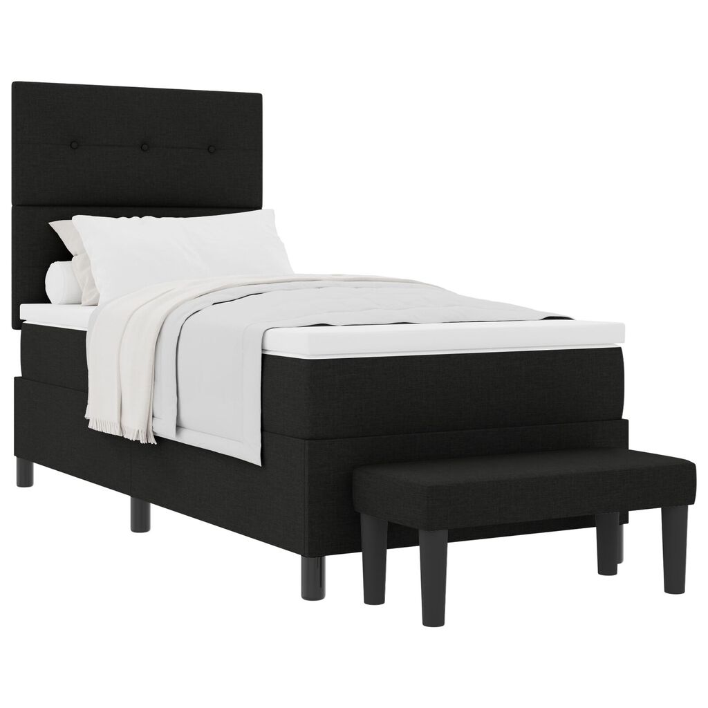 vidaXL Κρεβάτι Box Spring με Στρώμα & Παγκάκι Μαύρο 100x200 εκ. Ύφασμα