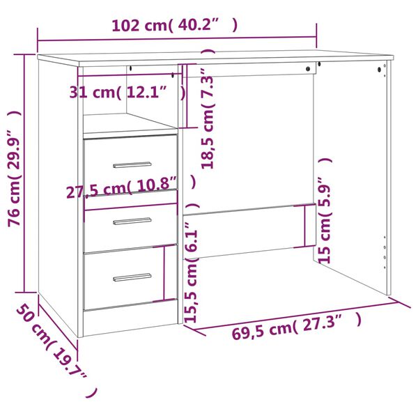 vidaXL Γραφείο με Συρτάρια Γκρι Sonoma 102x50x76 εκ Επεξεργασμένο Ξύλο