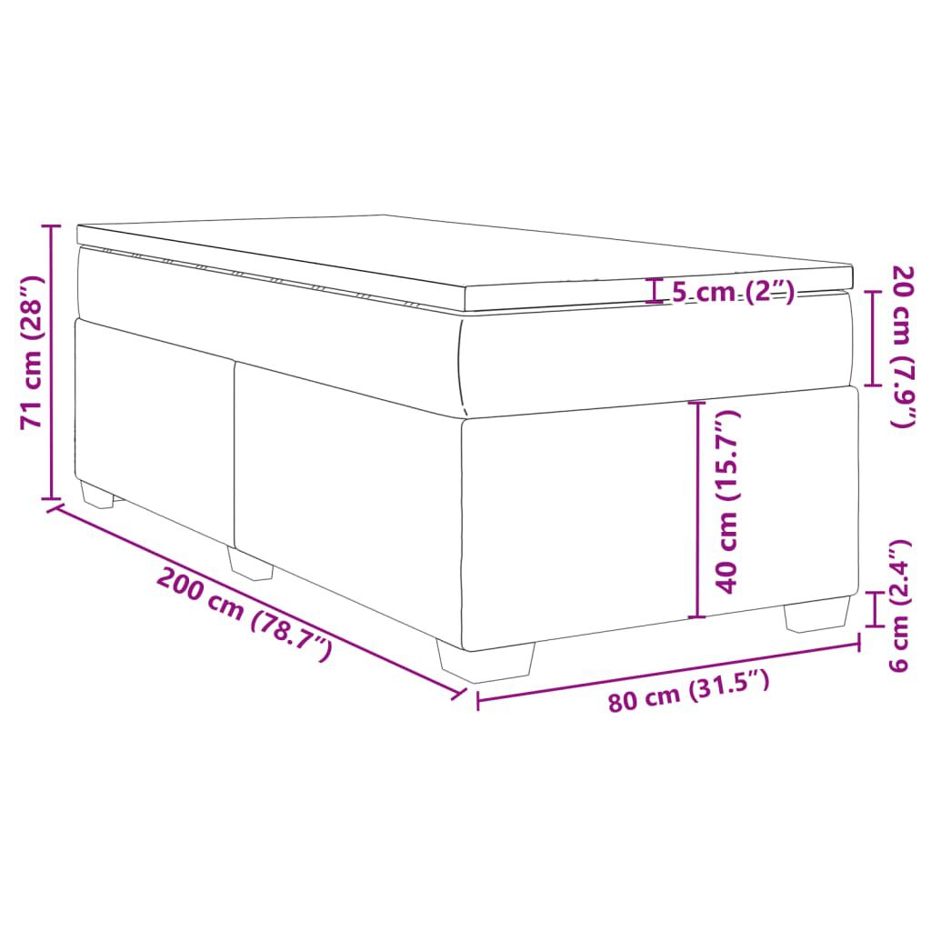 vidaXL Κρεβάτι Boxspring με Στρώμα Μαύρο 80 x 200 εκ. Συνθετικό Δέρμα