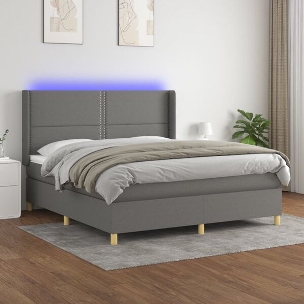 vidaXL &Kappa;&rho;&epsilon;&beta;ά&tau;&iota; Boxspring &mu;&epsilon; &Sigma;&tau;&rho;ώ&mu;&alpha; & LED &Sigma;&kappa;.&Gamma;&kappa;&rho;&iota; 160x200 &epsilon;&kappa; &Upsilon;&phi;&alpha;&sigma;&mu;ά&tau;&iota;&nu;&omicron;
