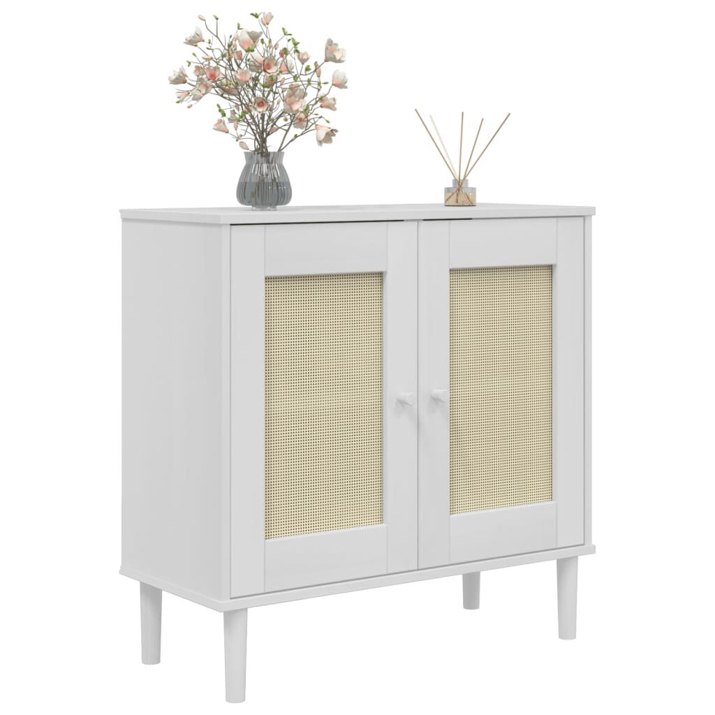 vidaXL Ντουλάπι SENJA Λευκό / Όψη Ρατάν 80x35x80 εκ. Μασίφ Ξύλο Πεύκου