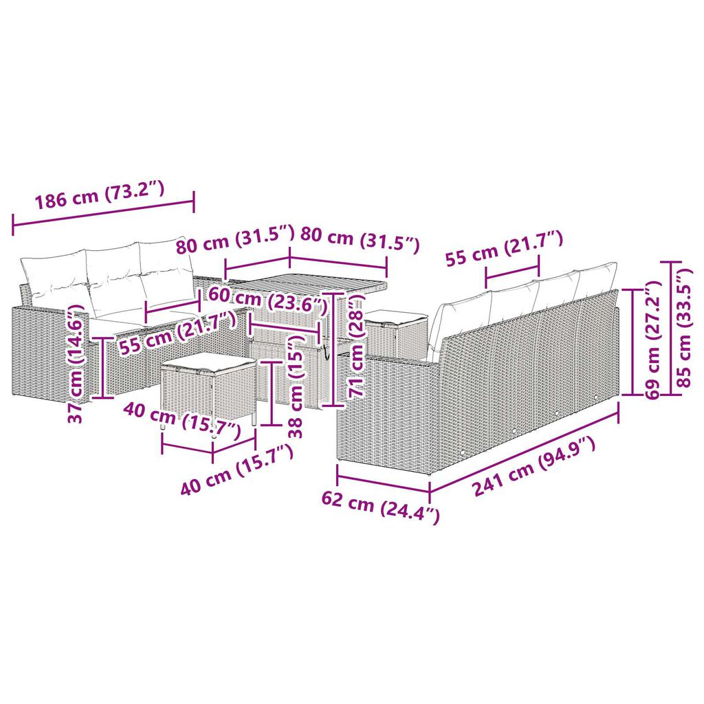 vidaXL Σετ Καναπέ Κήπου 10 pcs μπεζ και ανοιχτό γκρι 80 x 80 x 71 cm