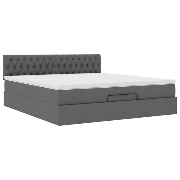 vidaXL Οθωμανικό κρεβάτι με στρώμα & LEDs Σκούρο γκρι 160x200cm ύφασμα