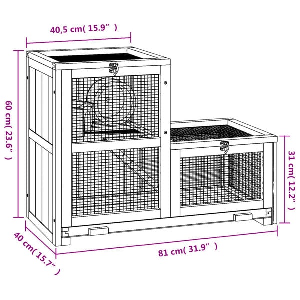 vidaXL Κλουβί Χάμστερ 81 x 40 x 60 εκ. από Μασίφ Ξύλο Ελάτης