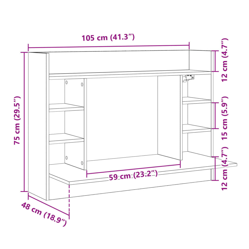 vidaXL Γραφείο Τοίχου Γκρι Sonoma 105x48x75 εκ. από Επεξεργασμένο Ξύλο