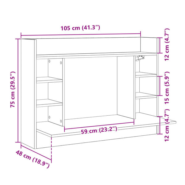 vidaXL Γραφείο Τοίχου Γκρι Sonoma 105x48x75 εκ. από Επεξεργασμένο Ξύλο