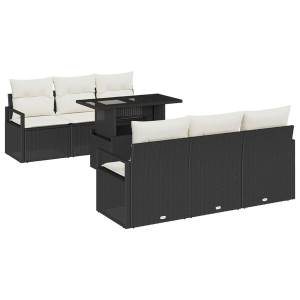 vidaXL Σετ Καναπέ Κήπου 7 pcs Μαύρο και κρεμ 100 x 55 x 73 εκ