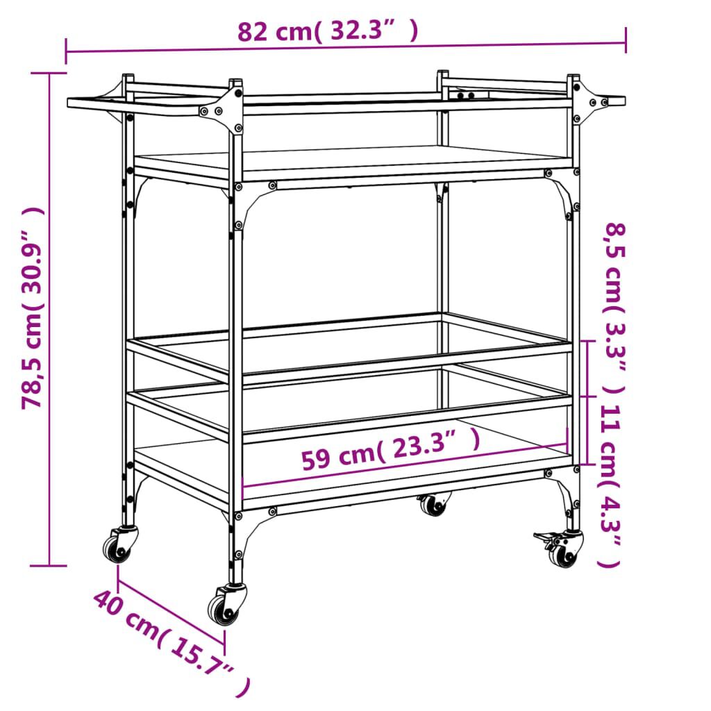 vidaXL Τρόλεϊ Κουζίνας Καπνιστή Δρυς 82x40x78,5 εκ. Επεξεργασμένο Ξύλο