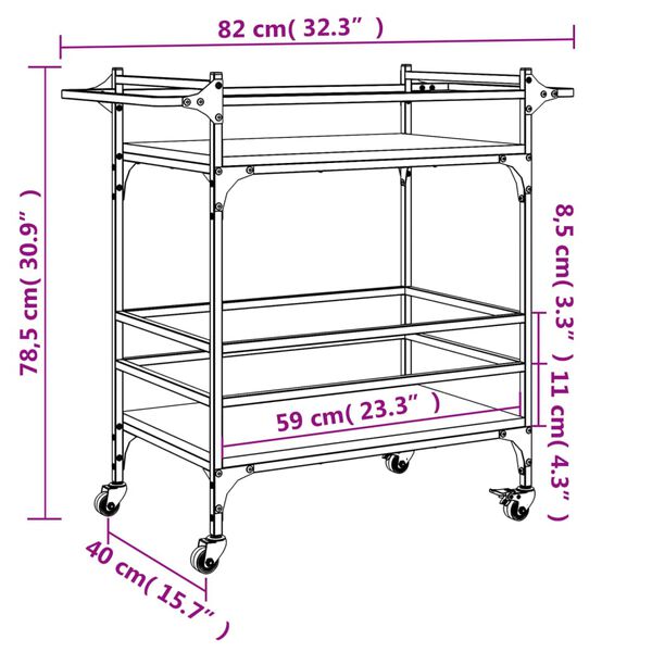 vidaXL Τρόλεϊ Κουζίνας Καπνιστή Δρυς 82x40x78,5 εκ. Επεξεργασμένο Ξύλο