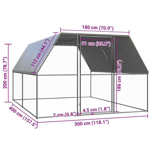 vidaXL Κοτέτσι - Κλουβί Εξωτ. Χώρου 3x4x2 μ. από Γαλβανισμένο Χάλυβα