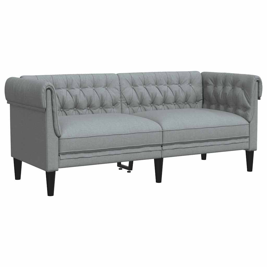 vidaXL Καναπές Διθέσιος Chesterfield Ανοιχτό Γκρι Υφασμάτινος