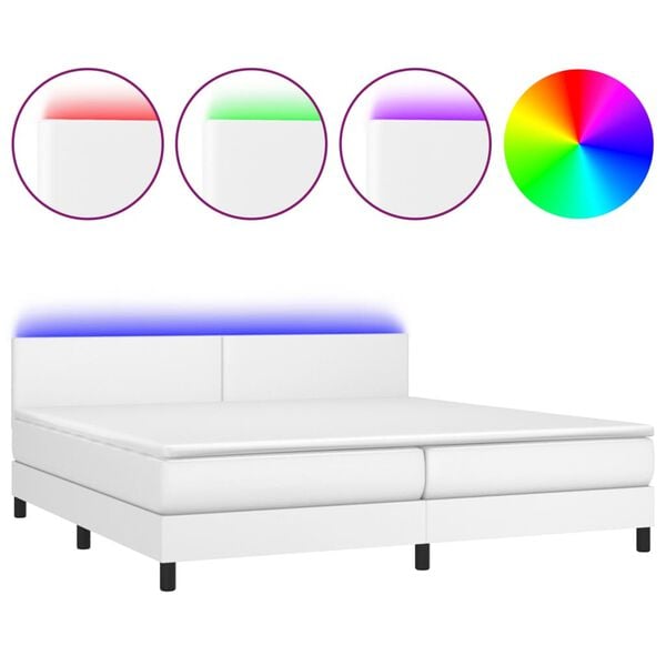 vidaXL Κρεβάτι Boxspring με Στρώμα & LED Λευκό 200x200 εκ. Συνθ. Δέρμα