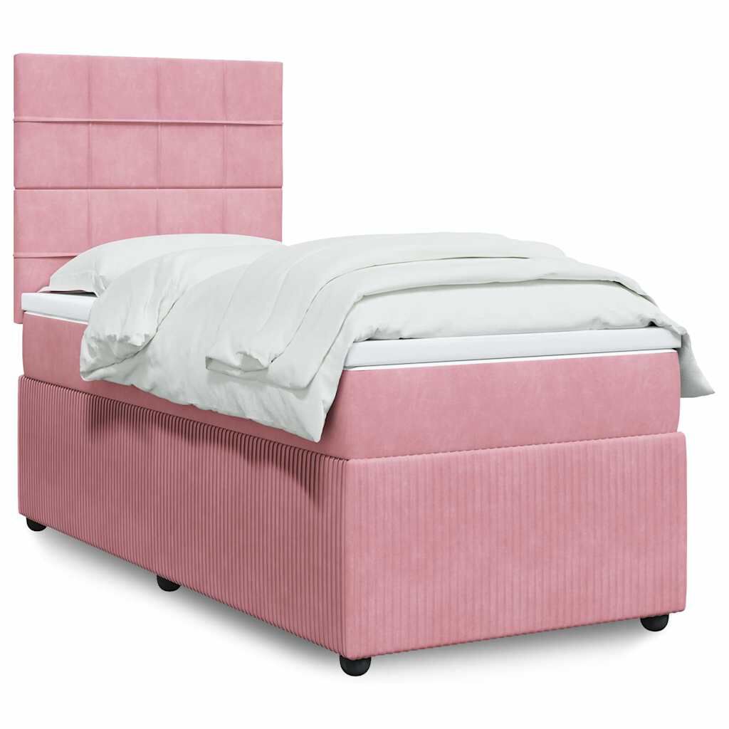 vidaXL Κρεβάτι Boxspring με Στρώμα Ροζ 90x190 εκ. Βελούδινο