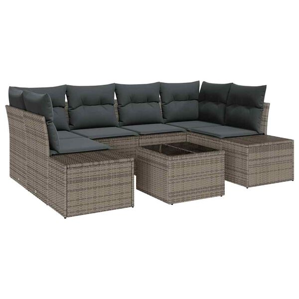 vidaXL Σετ Καναπέ Κήπου 7 pcs Γκρι Πολυ ράταν
