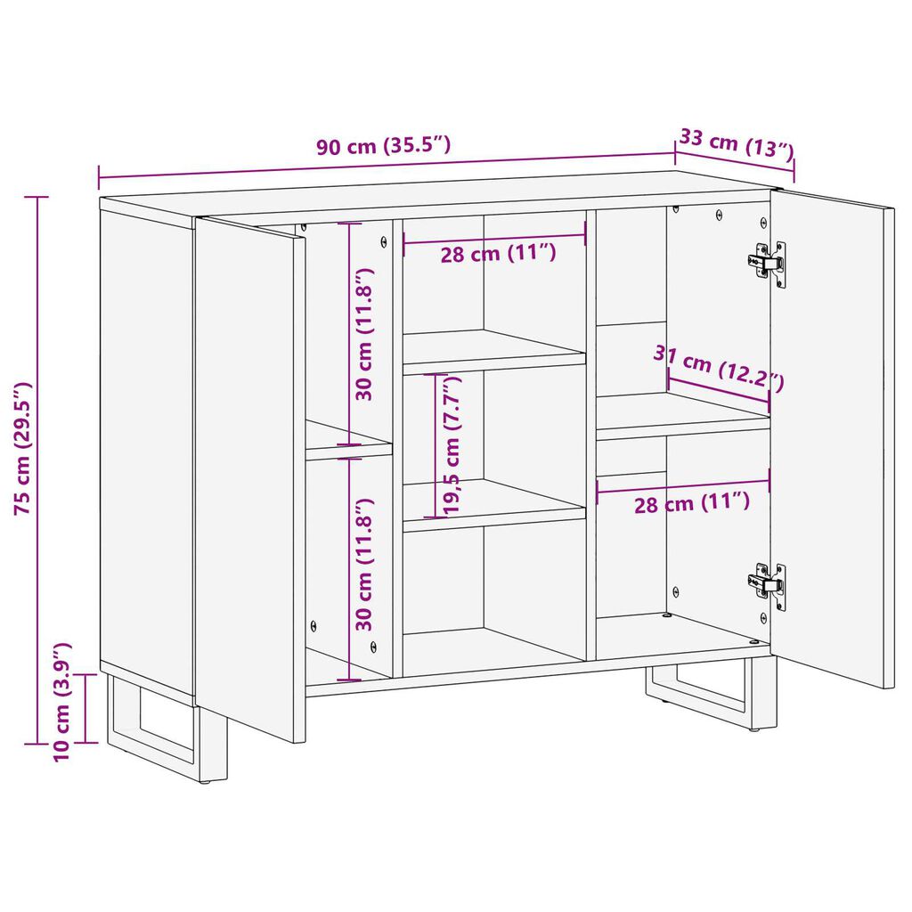 vidaXL Στηρίγμα 90x33.5x75 cm - Στερεό ξύλο μάνγκο