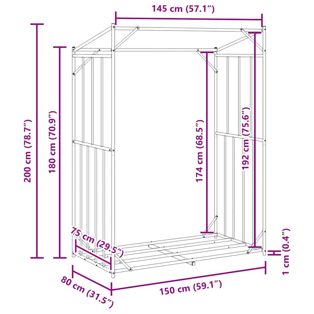 vidaxL Ράφι για καυσόξυλα με κάλυμμα βροχής 150x80x200 εκ.