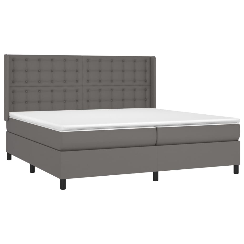 vidaXL Κρεβάτι Boxspring με Στρώμα & LED Γκρι 200x200 εκ. Συνθ. Δέρμα