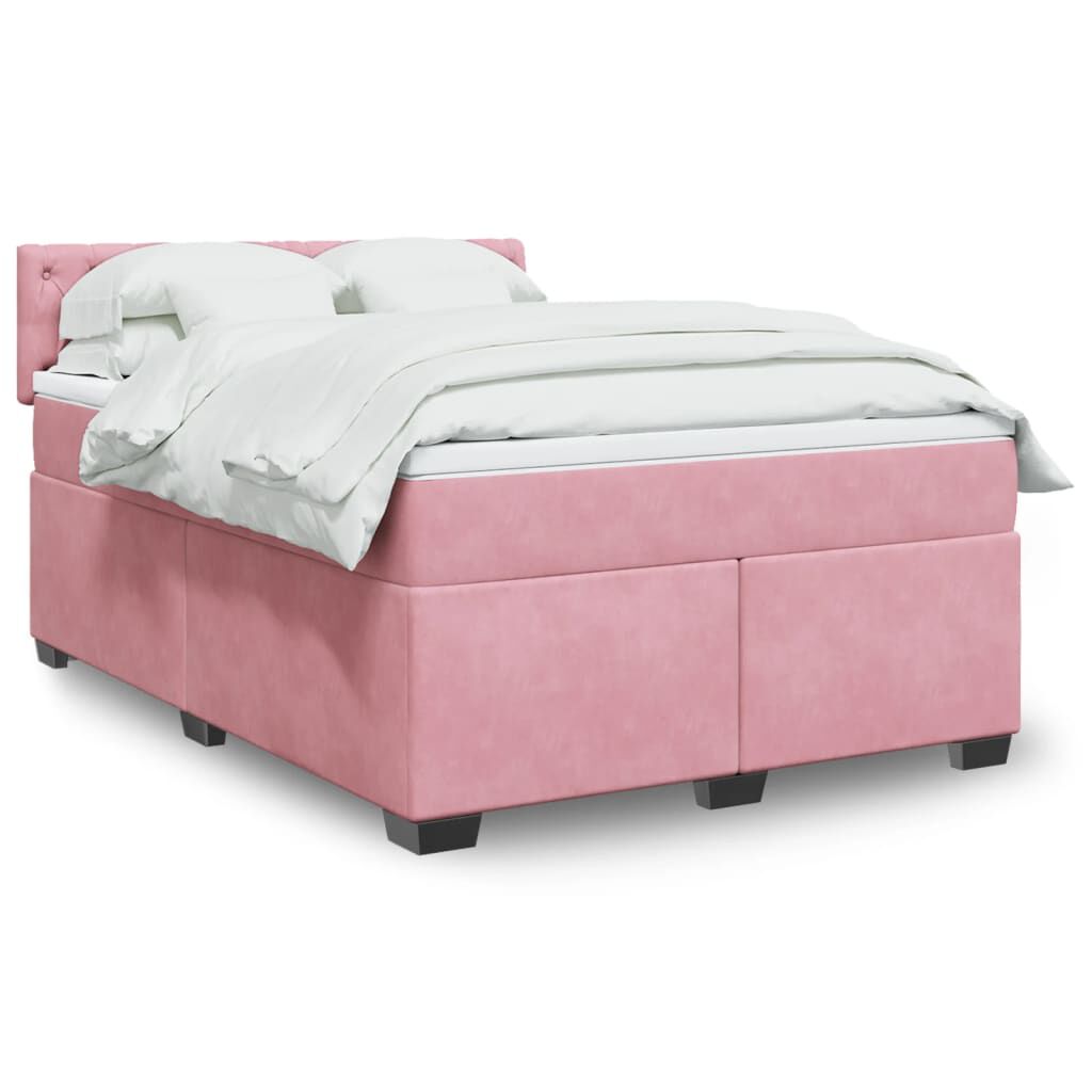 vidaXL Κρεβάτι Boxspring με Στρώμα Ροζ 160x200 εκ. Βελούδινο