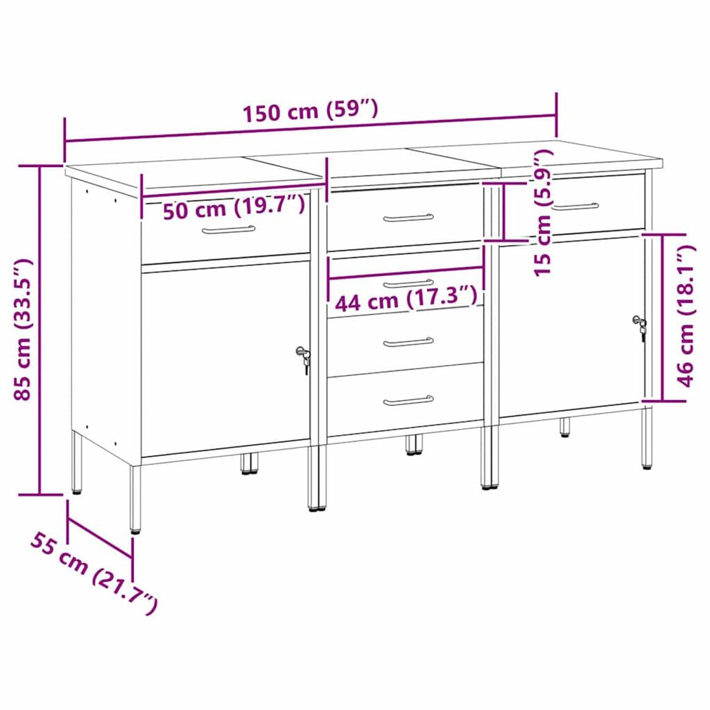 vidaXL Ντουλάπα Εργασίας 3 pcs Κόκκινο και Γκρίζο 150 x 55 x 85 εκ