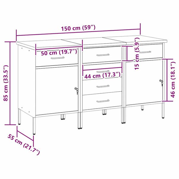 vidaXL Ντουλάπα Εργασίας 3 pcs Κόκκινο και Γκρίζο 150 x 55 x 85 εκ