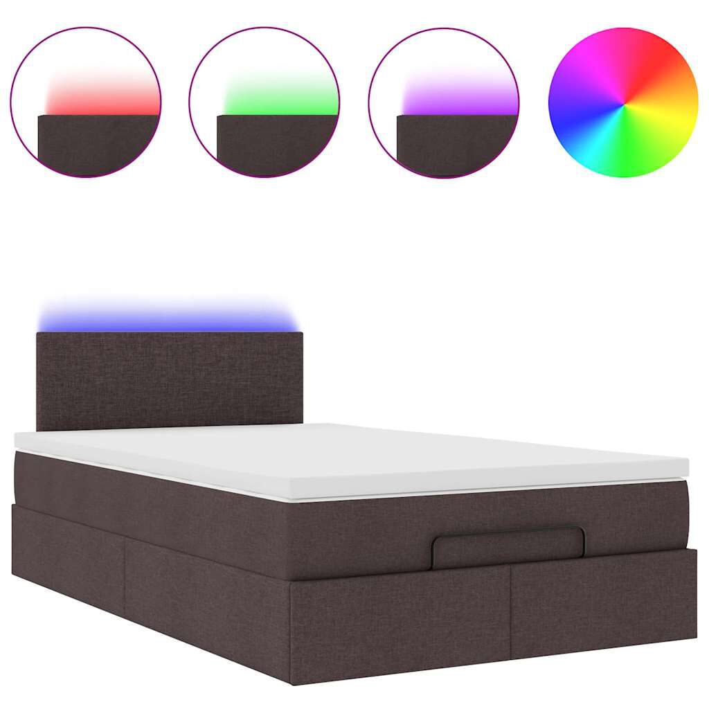 vidaXL Οθωμανικό κρεβάτι με στρώμα & LEDs Σκούρο καφέ 120x190cm ύφασμα