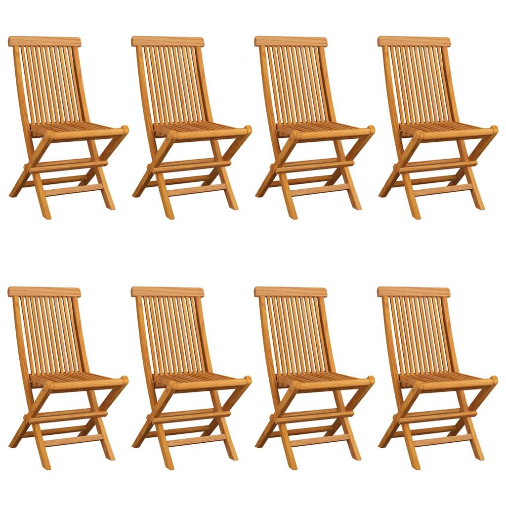 vidaXL Καρέκλες Κήπου 8 τεμ. από Μασίφ Ξύλο Teak με Γαλάζια Μαξιλάρια