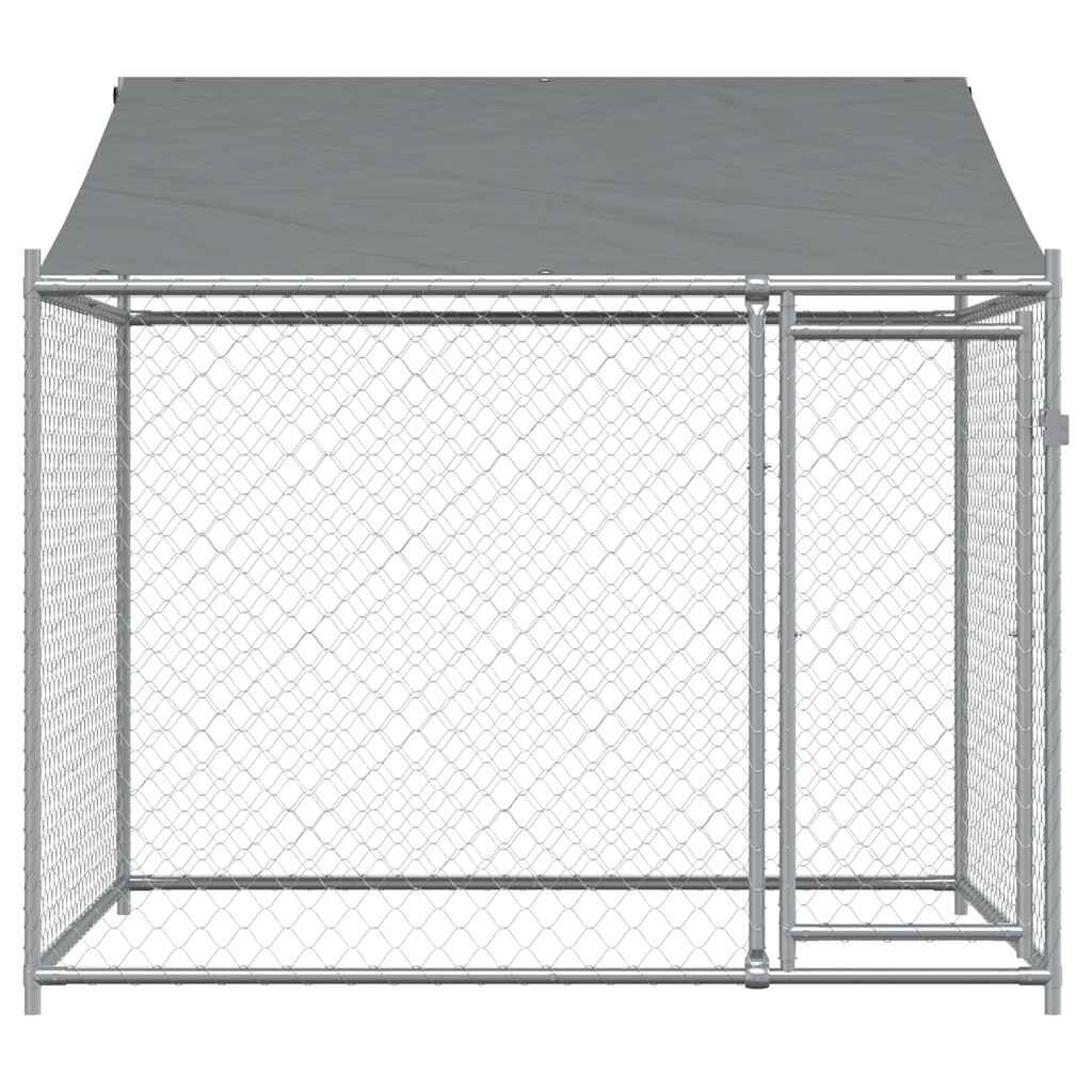 vidaXL Κλουβί Σκύλου με Οροφή και Πόρτες Γκρι 2x2x2 μ. Γαλβ. Χάλυβας