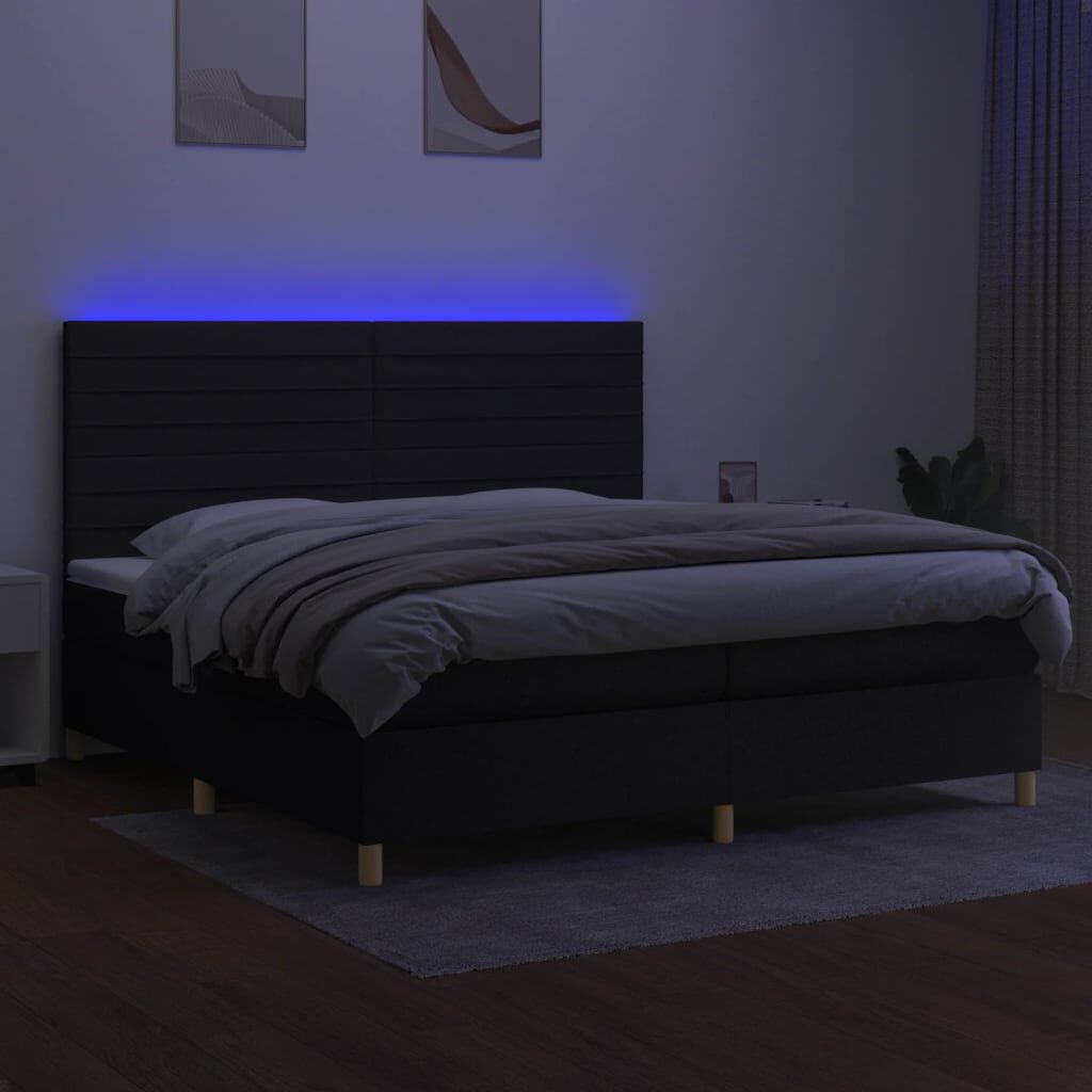vidaXL Κρεβάτι Boxspring με Στρώμα & LED Μαύρο 200x200 εκ. Υφασμάτινο