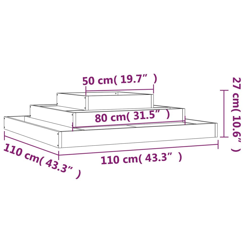 vidaXL Ζαρντινιέρα Μαύρη 110 x 110 x 27 εκ. από Μασίφ Ξύλο Πεύκου
