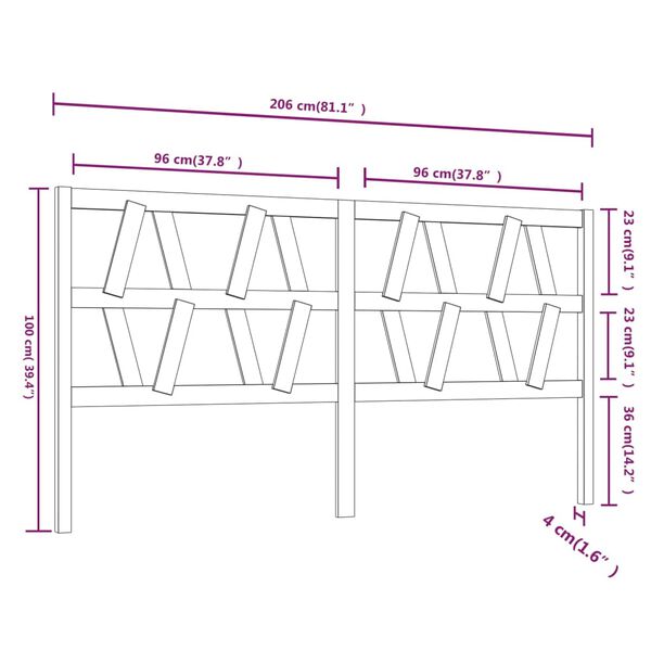 vidaXL Κεφαλάρι Κρεβατιού Μελί 206 x 4 x 100 εκ. από Μασίφ Ξύλο Πεύκου
