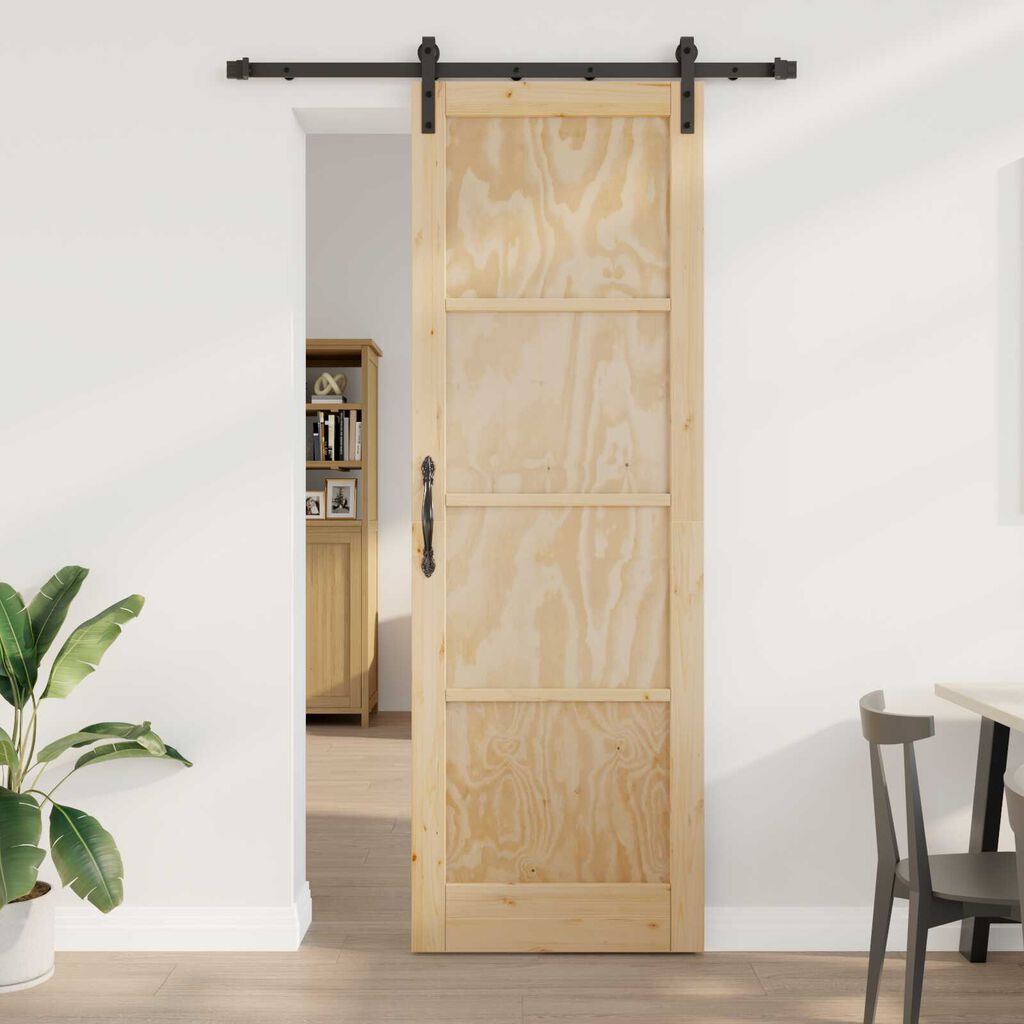 vidaXL Συρόμενη Πόρτα με Σετ Εξαρτημάτων 78x232 cm Μασίφ Ξύλο Πεύκου