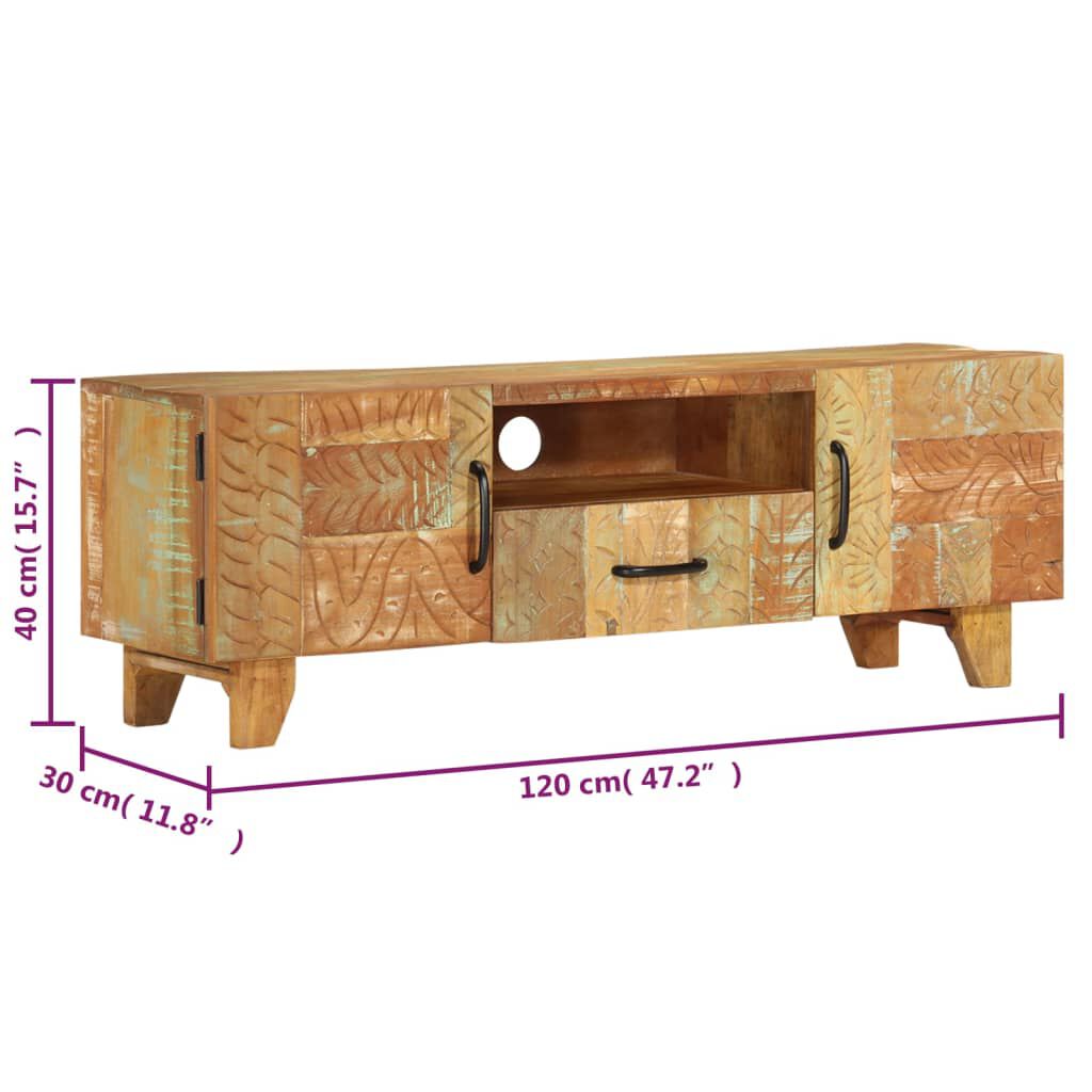 vidaXL Έπιπλο TV Σκαλισμένο στο Χέρι 120x30x40 εκ. Μασίφ Ανακυκλ. Ξύλο