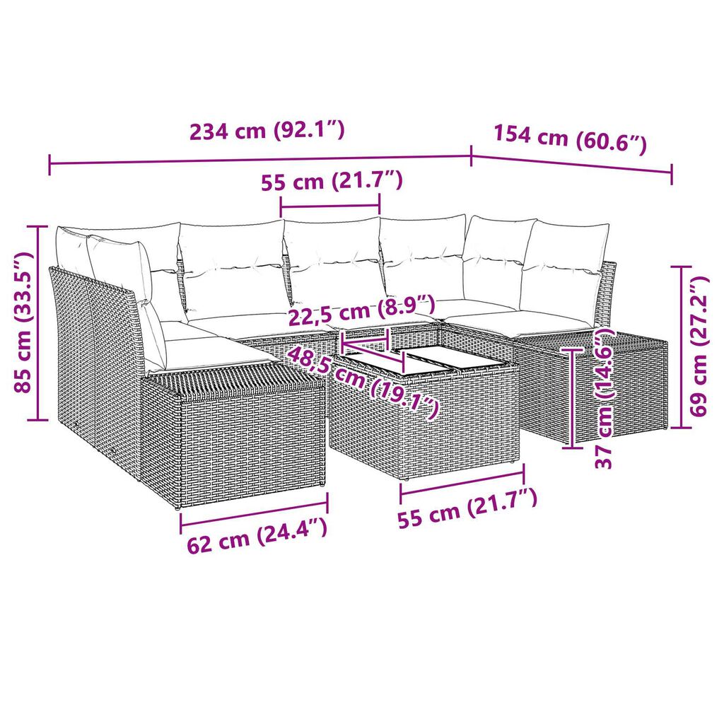 vidaXL Σετ Καναπέ Κήπου 7 pcs Ανοιχτό γκρι Πολυ ράταν