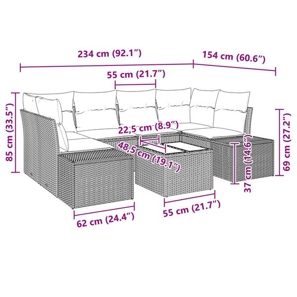 vidaXL Σετ Καναπέ Κήπου 7 pcs Ανοιχτό γκρι Πολυ ράταν