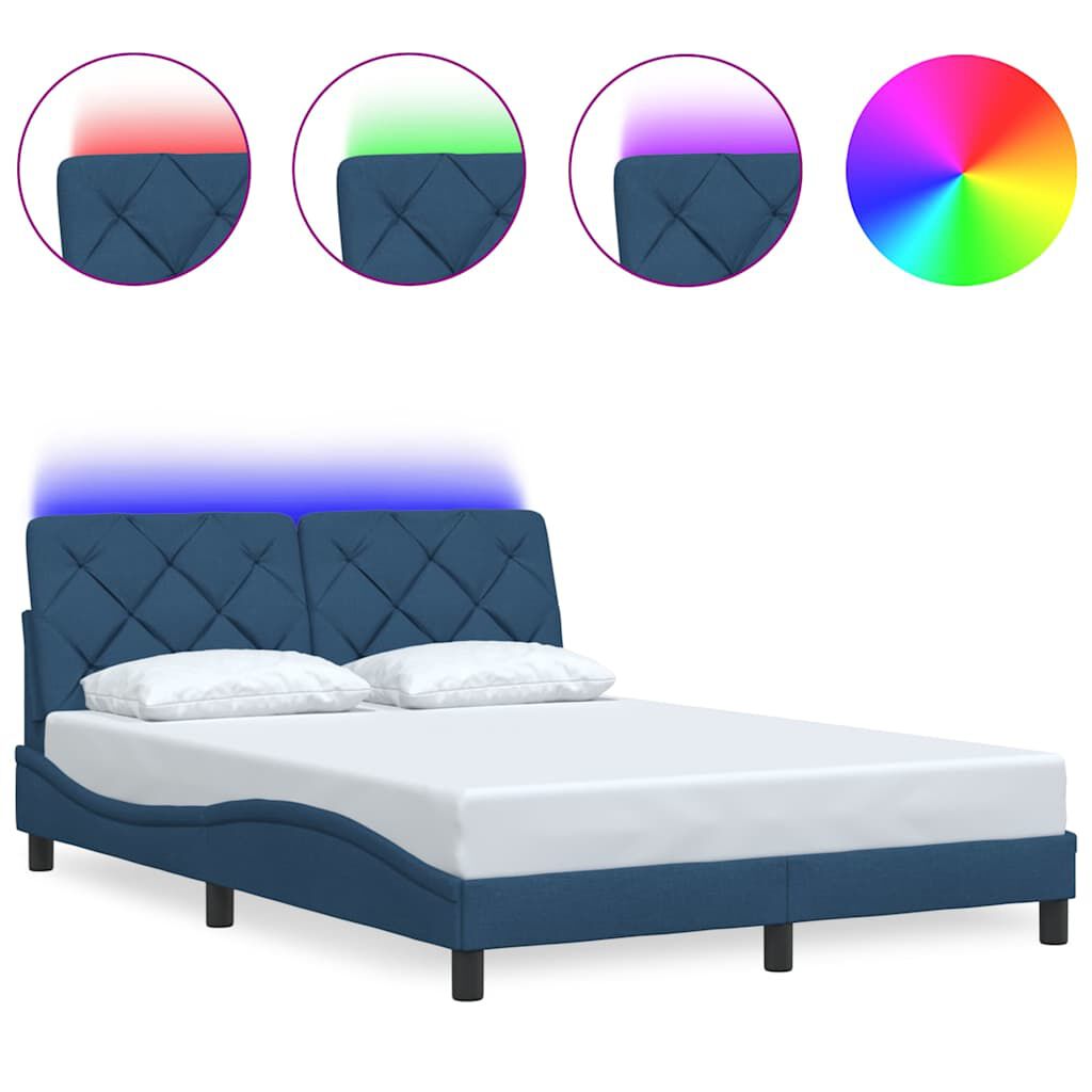 vidaXL Πλαίσιο κρεβατιού με LED χωρίς στρώμα Μπλε 140x190 cm Ύφασμα